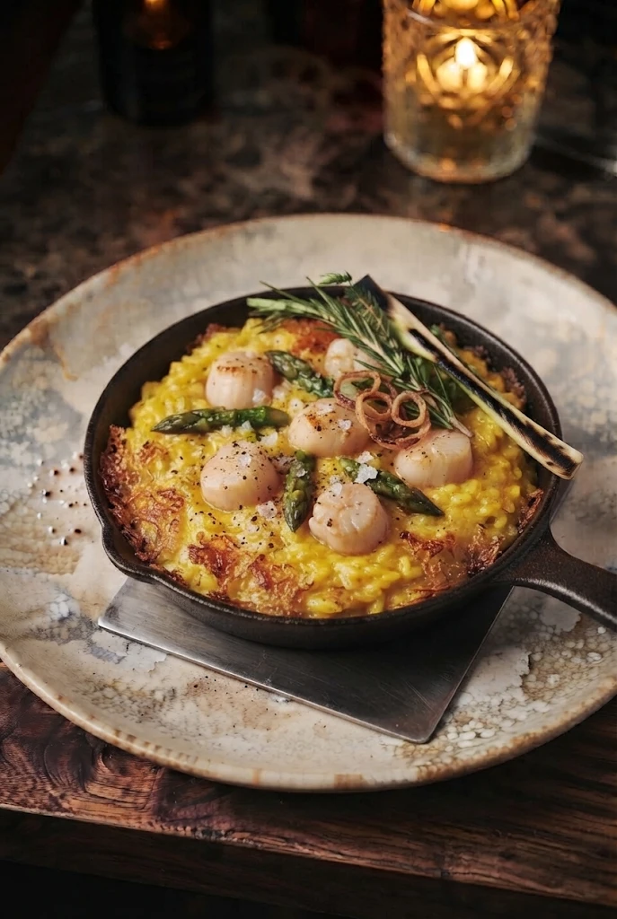 Risotto de azafrán con vieiras